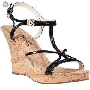 Michael Kors Black Patent “Cicely” Wedge Sandals